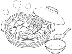Free printable Oyster mushroom hot pot coloring page