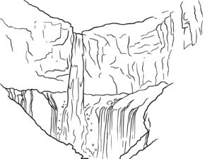 華厳の滝の無料塗り絵イラスト（知育・高齢者レク用）