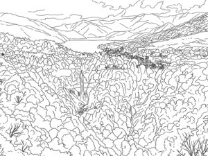 日光のいろは坂の無料塗り絵イラスト（知育・高齢者レク用）