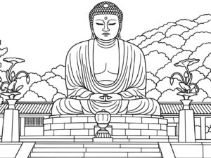Free printable Great Buddha of Kamakura viewed from the front coloring page
