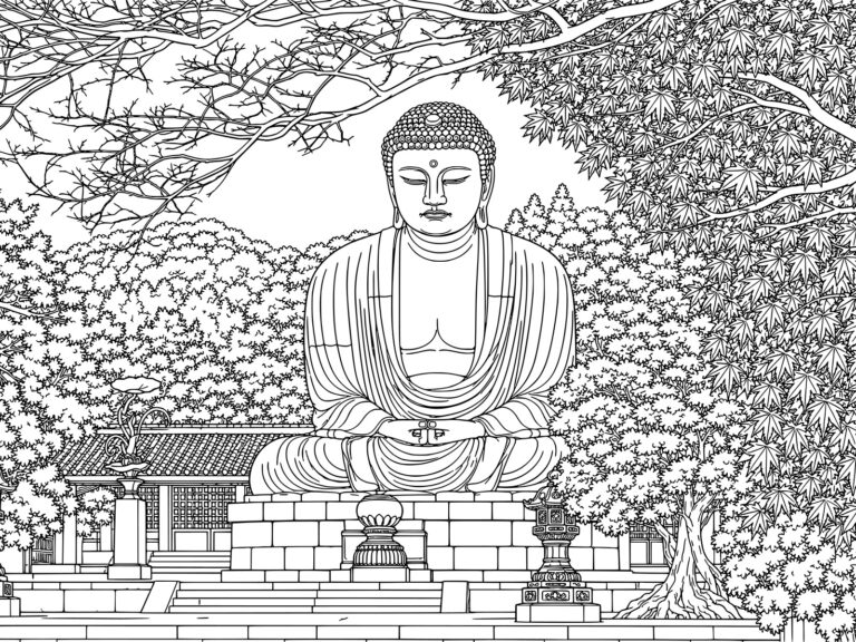 Free printable Great Buddha of Kamakura coloring page