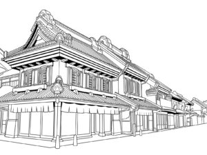 Free printable Kurazukuri storehouse merchant houses coloring page