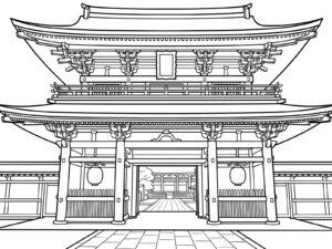 川崎大師の大山門の無料塗り絵イラスト（知育・高齢者レク用）