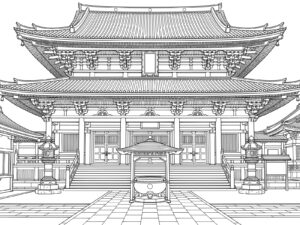 川崎大師の無料塗り絵イラスト（知育・高齢者レク用）