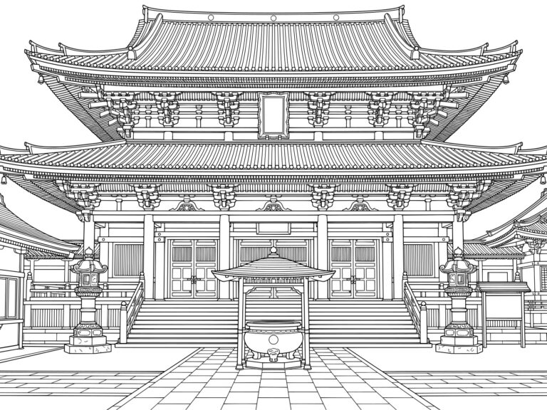 川崎大師の無料塗り絵イラスト（知育・高齢者レク用）