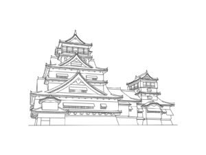 熊本城の無料塗り絵イラスト（知育・高齢者レク用）