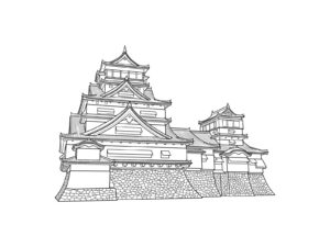 熊本城 石垣と天守の無料塗り絵イラスト（知育・高齢者レク用）