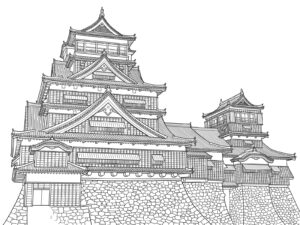 熊本城の無料塗り絵イラスト（知育・高齢者レク用）