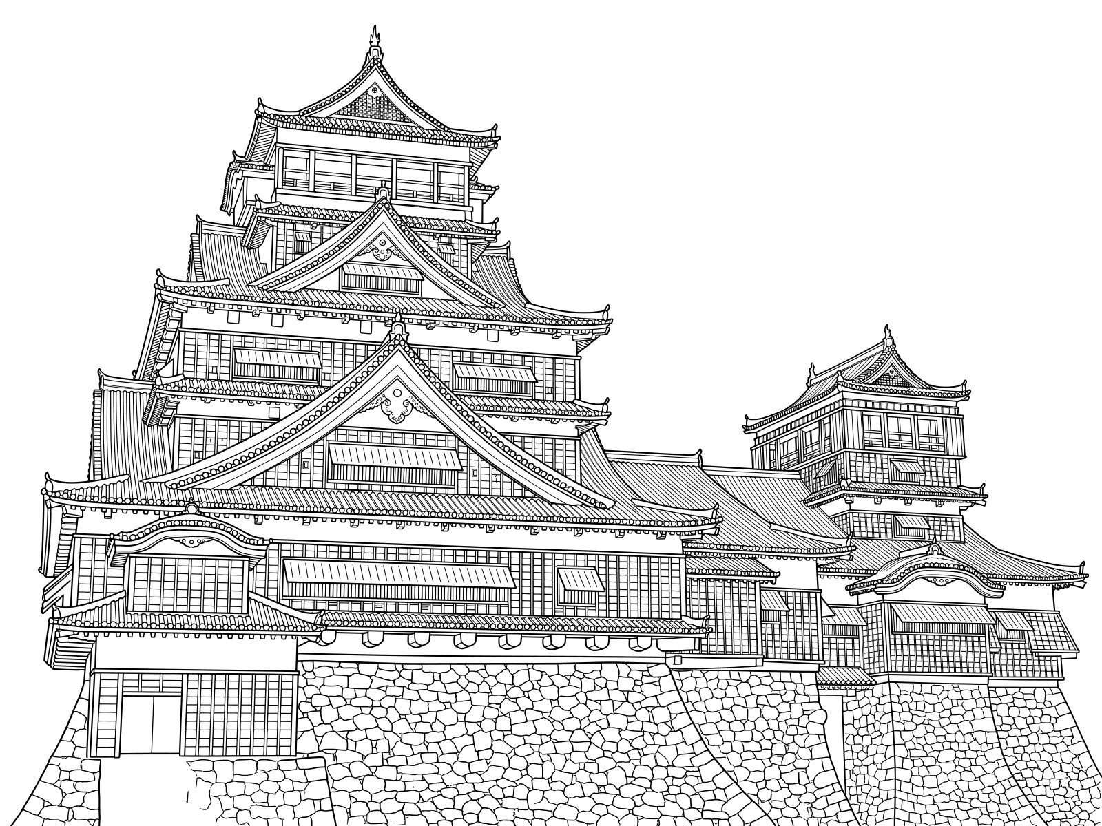 熊本城の無料塗り絵イラスト（知育・高齢者レク用）