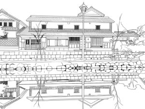 Free printable Townscape Reflected in the Kurashiki River coloring page