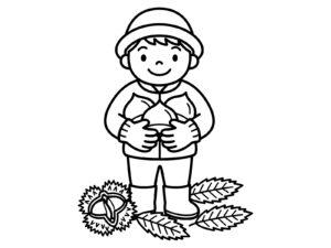 大きな栗をひろったよの無料塗り絵イラスト（知育・高齢者レク用）