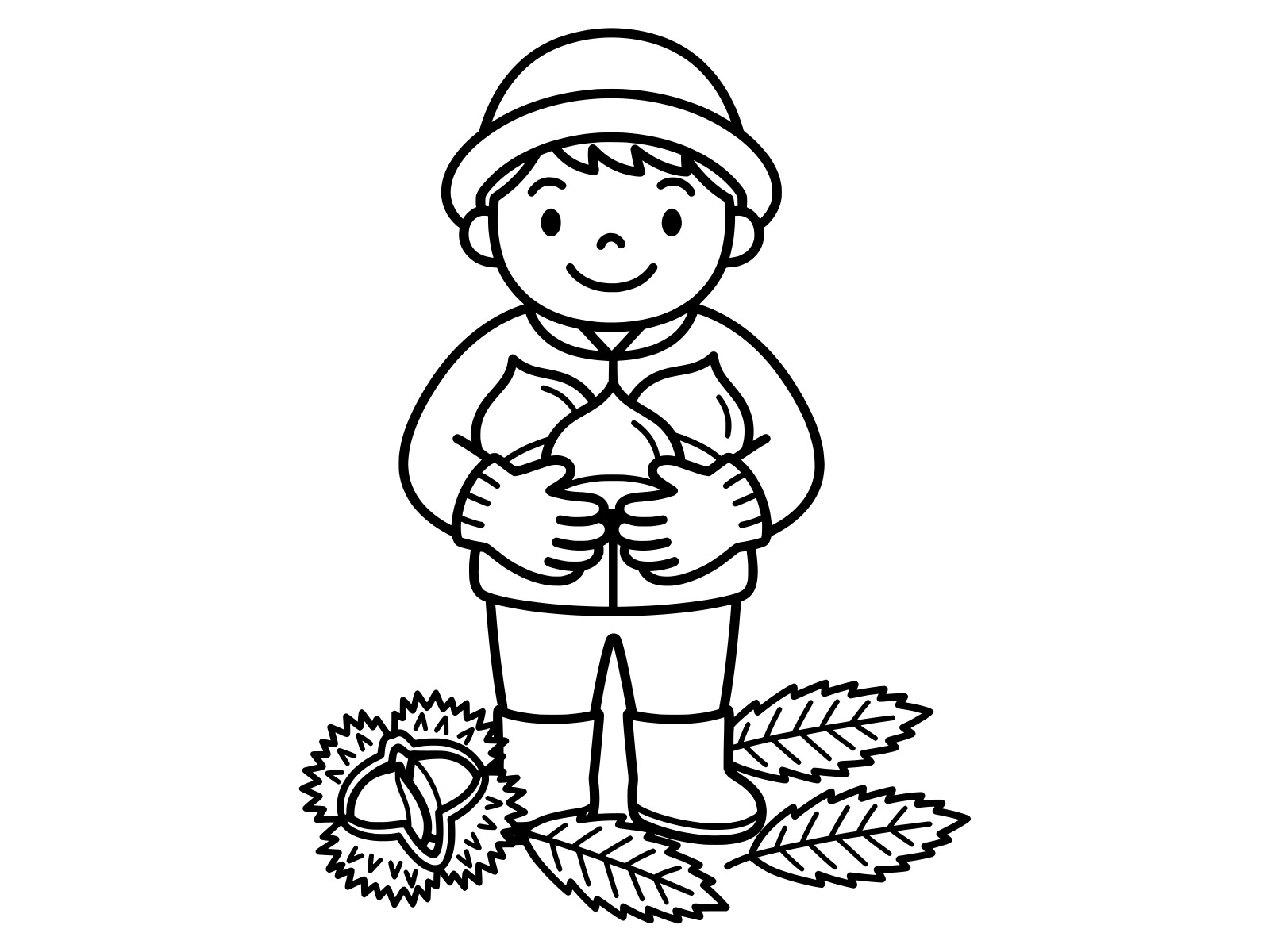 大きな栗をひろったよの無料塗り絵イラスト（知育・高齢者レク用）