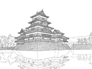 松本城の無料塗り絵イラスト（知育・高齢者レク用）