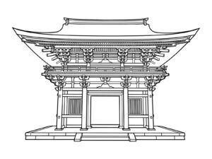 明治神宮の南神門の無料塗り絵イラスト（知育・高齢者レク用）