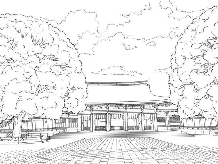 明治神宮の無料塗り絵イラスト（知育・高齢者レク用）