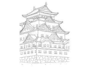 名古屋城 石垣と天守の無料塗り絵イラスト（知育・高齢者レク用）