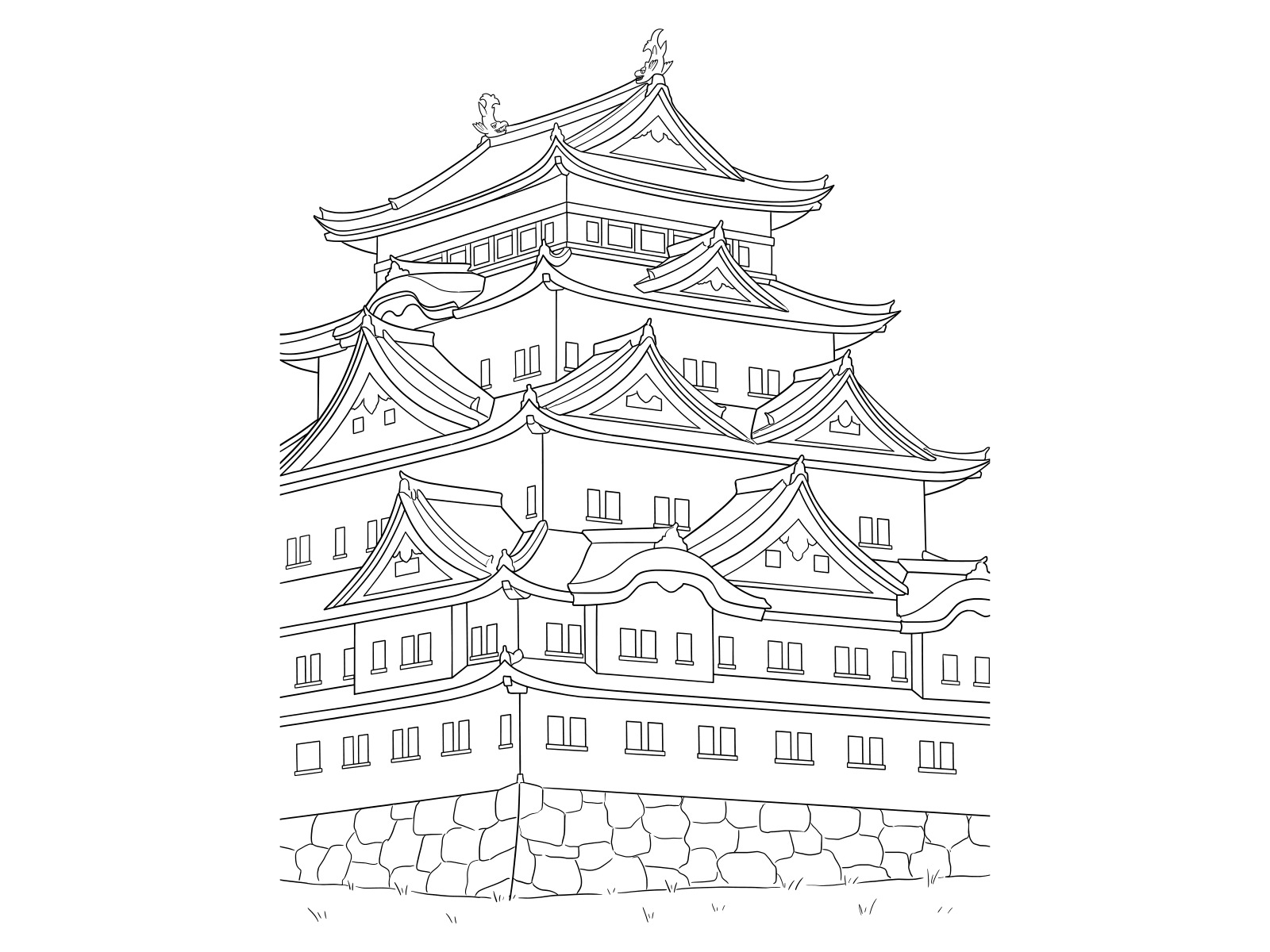 Free printable Nagoya Castle's stone wall and keep coloring page