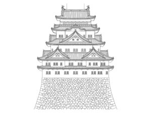 名古屋城の無料塗り絵イラスト（知育・高齢者レク用）