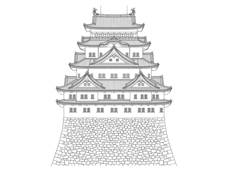 名古屋城の無料塗り絵イラスト（知育・高齢者レク用）