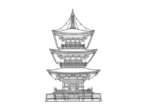Free printable Three-storied Pagoda of Naritasan coloring page