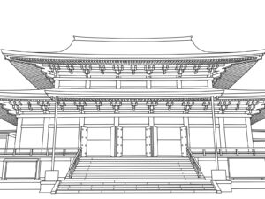 Free printable Great Main Hall of Naritasan Temple coloring page