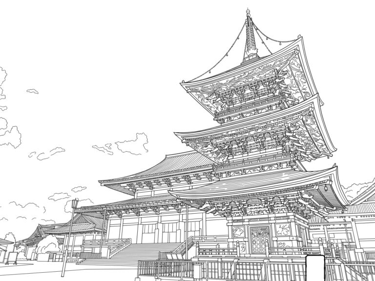 Free printable Naritasan Shinshoji Temple coloring page