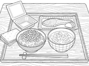 Free printable Natto on rice breakfast coloring page