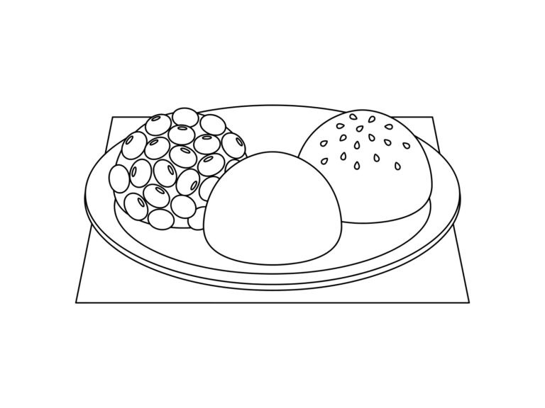 おはぎの無料塗り絵イラスト（知育・高齢者レク用）