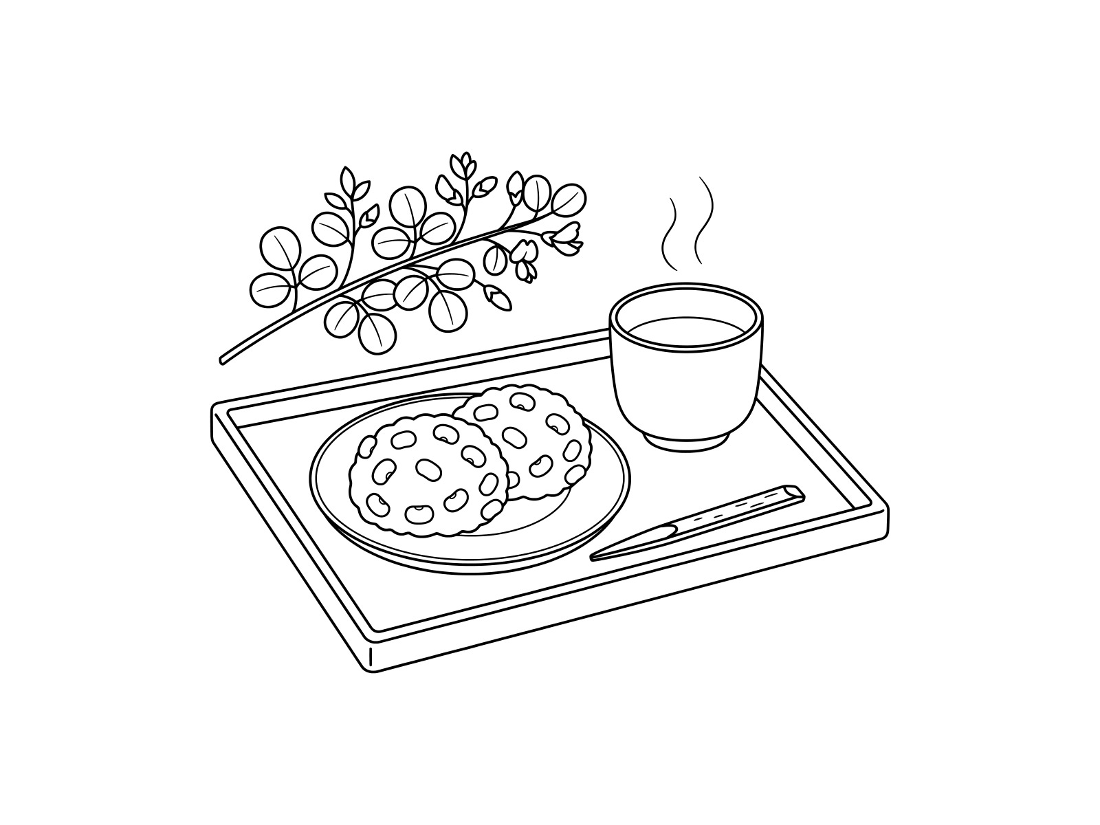Free printable Ohagi and green tea coloring page