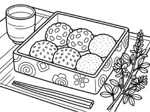 お彼岸のおはぎの無料塗り絵イラスト（知育・高齢者レク用）