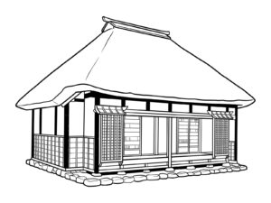Free printable Thatched-roof houses of Ouchi-juku coloring page