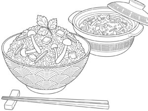 Free printable Shimeji mushroom rice coloring page