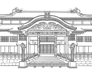 首里城 正殿の無料塗り絵イラスト（知育・高齢者レク用）