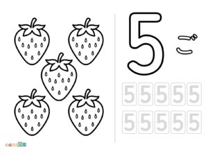 数字「5」の無料塗り絵イラスト（知育・高齢者レク用）