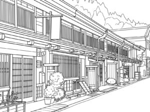 Free printable Historic Village of Hida Takayama coloring page