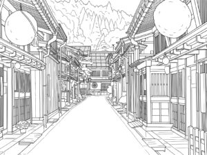 Free printable Kamisanmachi Street (Detailed) coloring page