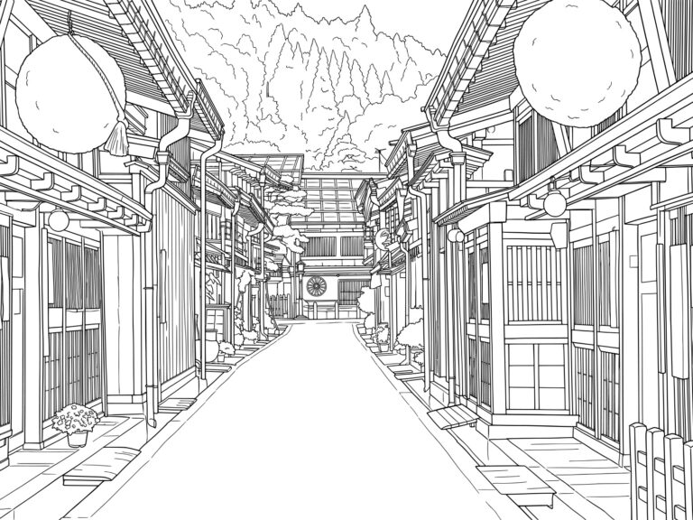 Free printable Old Town of Hida Takayama coloring page