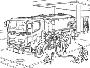 タンクローリーの無料塗り絵イラスト（知育・高齢者レク用）