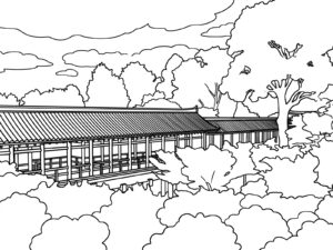 横から見た通天橋の無料塗り絵イラスト（知育・高齢者レク用）
