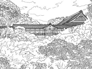 東福寺の通天橋の無料塗り絵イラスト（知育・高齢者レク用）