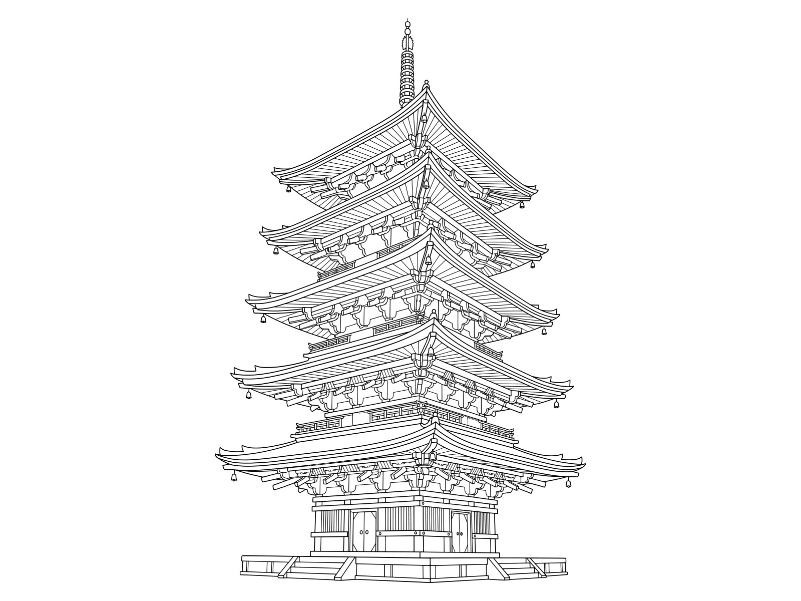 Free printable Five-Story Pagoda of Toji Temple coloring page