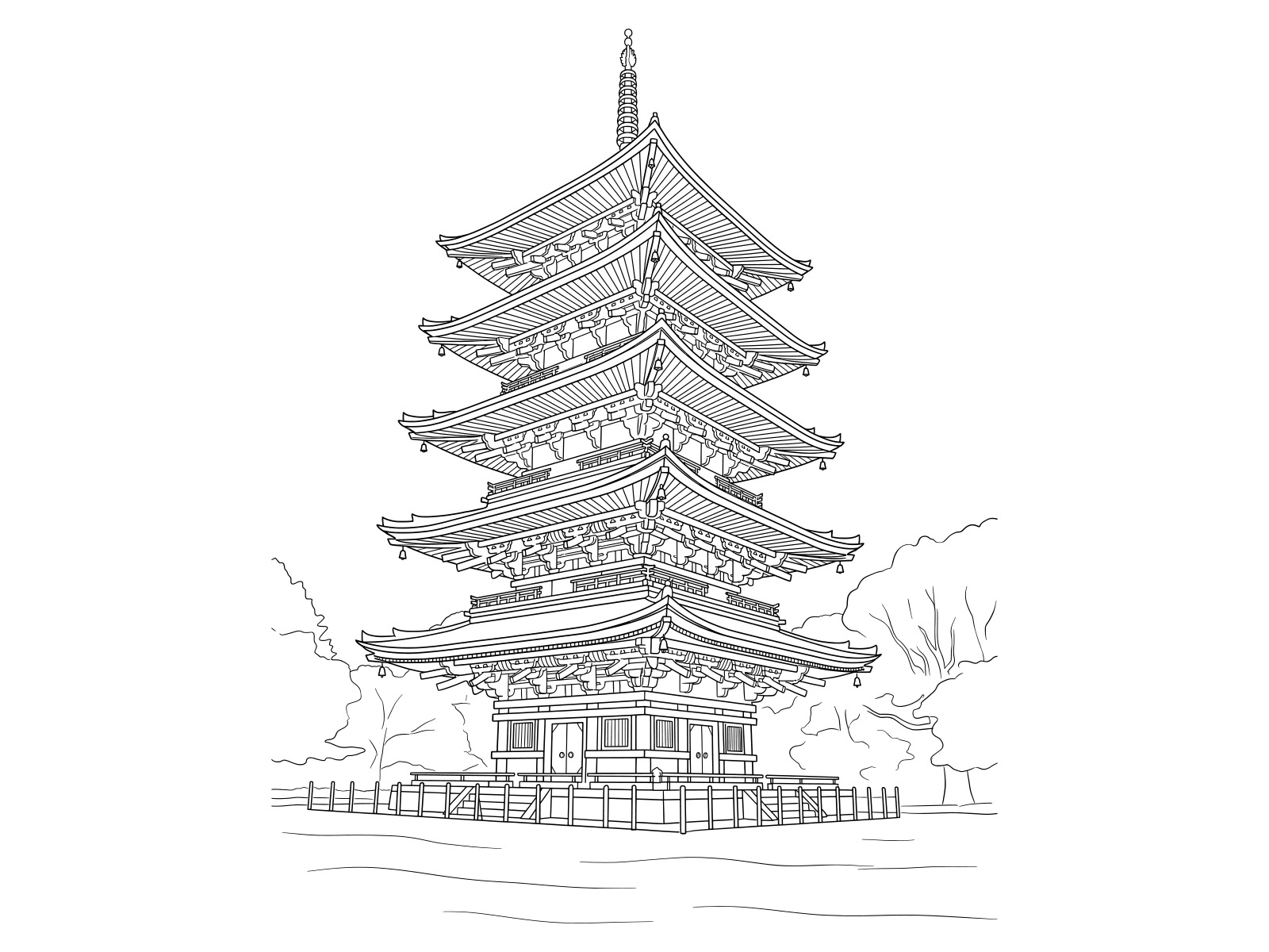 Free printable Five-Story Pagoda and Precincts of Toji Temple coloring page