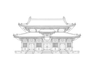 東寺の金堂の無料塗り絵イラスト（知育・高齢者レク用）