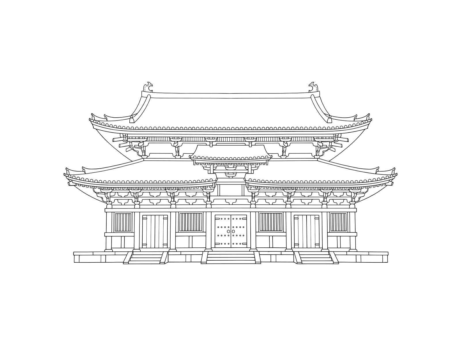 Free printable Kondo Hall of Toji Temple coloring page