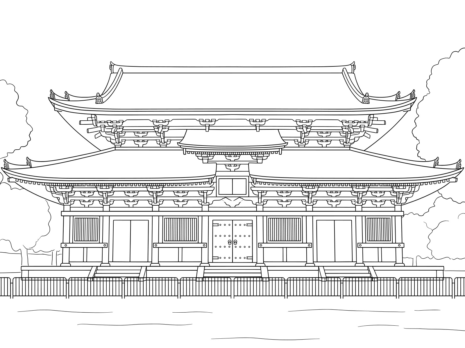 Free printable Kondo and Precincts of Toji Temple coloring page