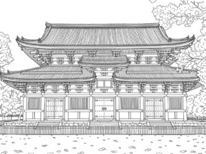 東寺の金堂の無料塗り絵イラスト（知育・高齢者レク用）