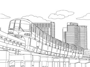 東京モノレールの無料塗り絵イラスト（知育・高齢者レク用）