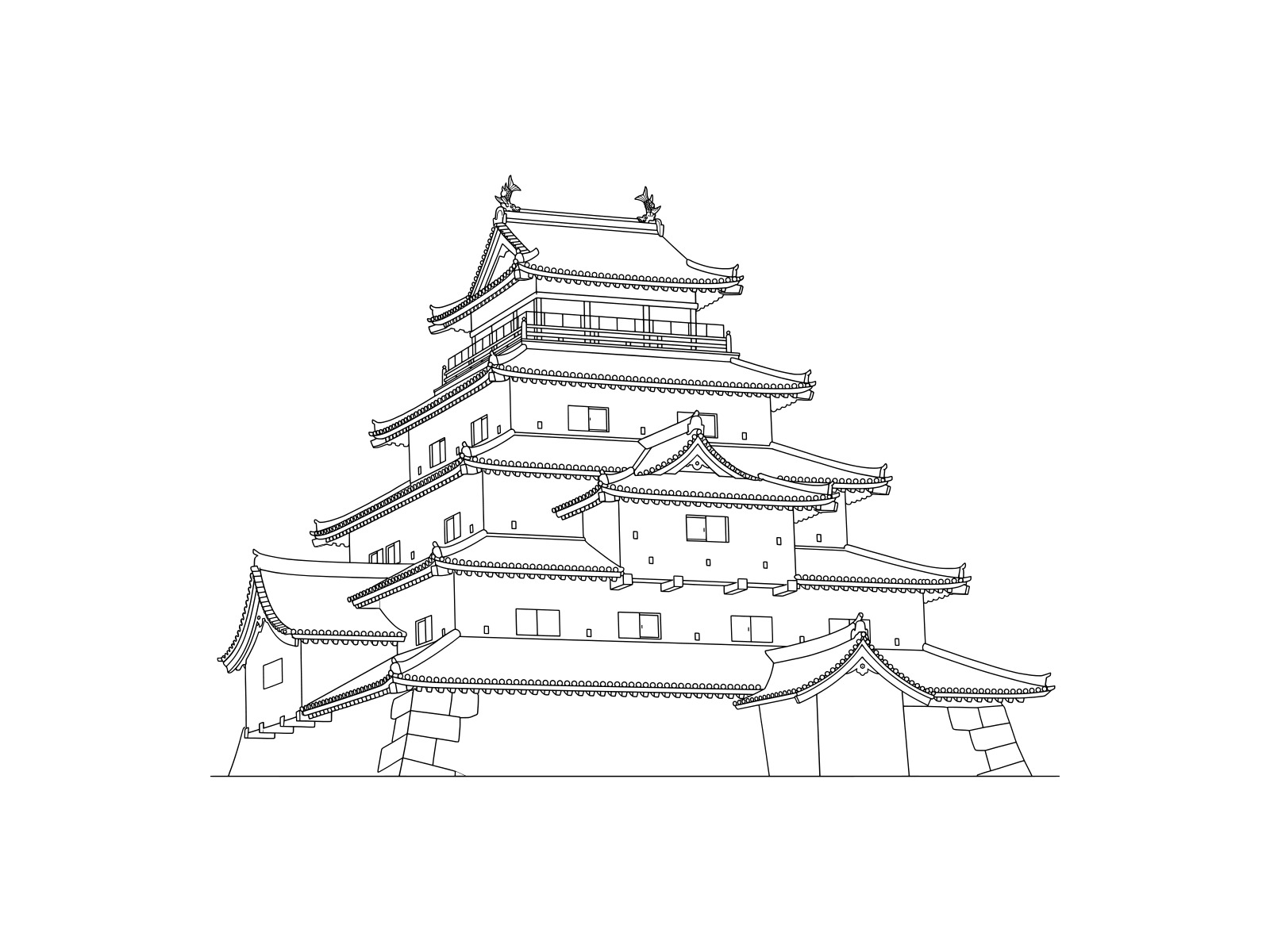 鶴ヶ城の無料塗り絵イラスト（知育・高齢者レク用）
