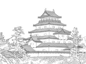 鶴ヶ城の無料塗り絵イラスト（知育・高齢者レク用）