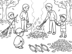 焼き芋大会の無料塗り絵イラスト（知育・高齢者レク用）